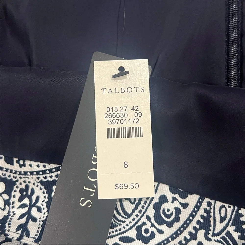 NEW $70 Talbots Women’s Navy/White Paisley Print Mini Skirt Size 8 Stretch - Picture 9 of 14